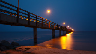 Pier lights night beach water - the waters edge free wallpaper