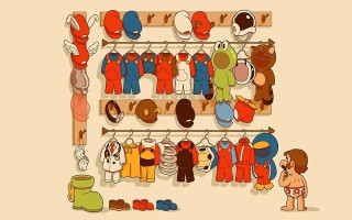 Cartoon shelf clothes person standing - game art free wallpaper