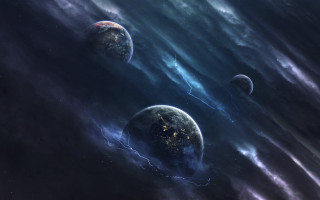 Planets clouds lightning purple blue - cloud and lightnings free wallpaper