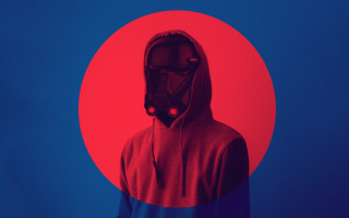 Man red hoodie cyberpunk flag - background behind free wallpaper