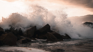 Wave crashing beach sunset rocks - the beach free wallpaper