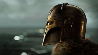 Helmet bearded man distant scenery - conceptart free wallpaper
