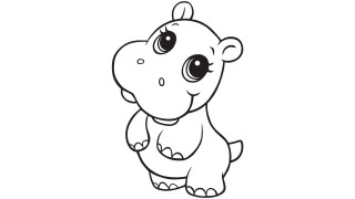 Cartoon hippo big eyes bow - line art free wallpaper