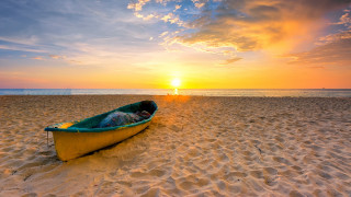 Sunset beach boat clouds horizon 2 - a boat free wallpaper