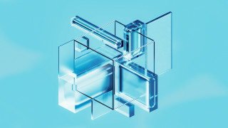 Blue glass structure white object - modular constructivism free wallpaper for desktop