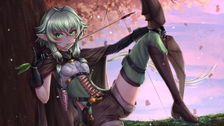 Woman elf archer tree greeneyes - a bow and arrow free wallpaper for desktop