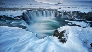 Waterfall frozen river snow mountain - a mountain in the distance free wallpaper