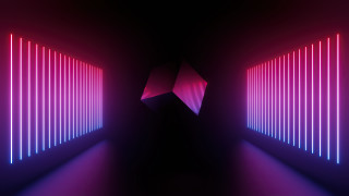 Dark neon room geometric holography - volumetric lighting free wallpaper