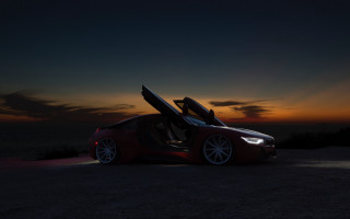 Red sports car open sunset 2 - its door free wallpaper