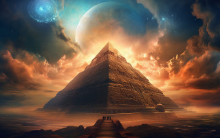 Pyramid sky clouds moon city - a ramp free wallpaper