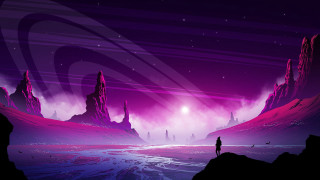 Cliff man purple sky starfield - synthwave style free wallpaper