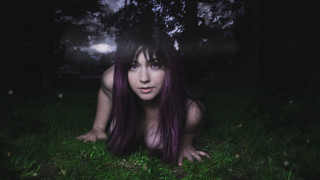 Purple haired woman gothic night - purple hair free wallpaper