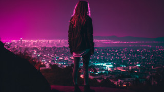 Woman hill city lights night - the city free wallpaper