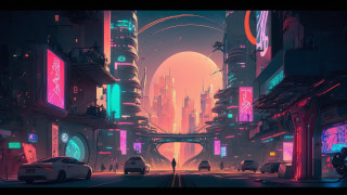 Futuristic city neon lights cyberpunk 3 - a neon light free wallpaper