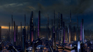 Futuristic city night lights clouds - a futuristic city free wallpaper