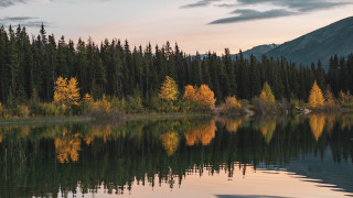 Lake forest mountain sunset clouds - widescreen free wallpaper