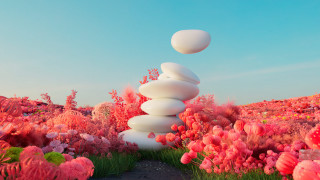 Flowers grass rocks autumn nature - c4d free wallpaper