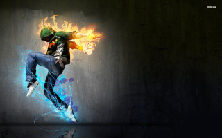 Fireball jumping man blue flame - a fireball free wallpaper