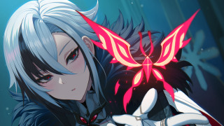 White hair woman red butterfly - vanita free wallpaper for desktop