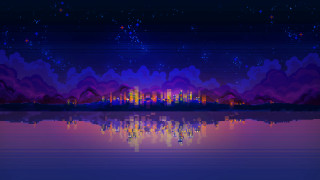 City skyline lake full moon - alena aenami free wallpaper