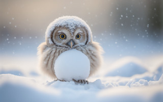 Small owl snowball cute winter - a small owl free wallpaper
