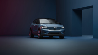 Blue volvo car dark room - a door open free wallpaper