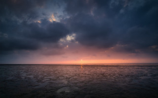 Sunset ocean boat clouds person - rich moody colours free wallpaper