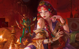 Red haired woman jewelry candles - bayard wu free wallpaper