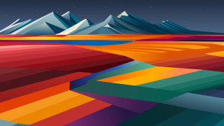 Colorful landscape mountains starry night - surreal design free wallpaper