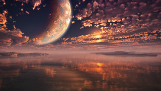 Sunset water distant planet matte - a distant planet in the distance free wallpaper