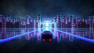Futuristic city neon lights starry - a car driving free wallpaper