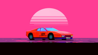 Car beach pink sunset vector - outrun free wallpaper