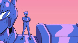 Cartoon character giant blue object - a big smile free wallpaper for desktop