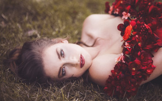 Woman flowers resting eyes portrait - elinor proby adams free wallpaper