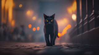 Black cat glowing eyes night - a black cat free wallpaper