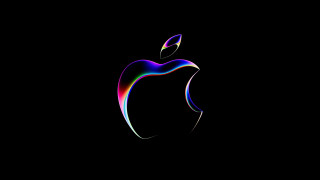 Black background colorful apple holography - a white apple logo free wallpaper