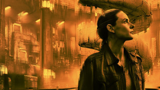 Woman umbrella city futurism cyberpunk - dystopian art free wallpaper