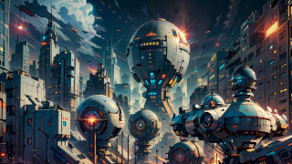 Futuristic city robot giant bridge - a futuristic city free wallpaper
