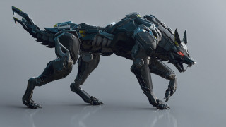 Robot dog standing glowing mecha - one leg free wallpaper