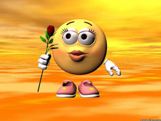 Smiley face holding rose pointing - its hand free wallpaper