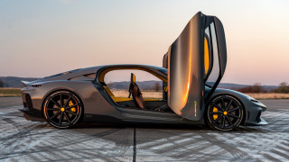 Futuristic car runway mountains sunset - its door free wallpaper
