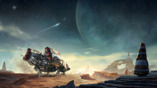 Sci fi vehicle desert star - a distant planet in the foreground free wallpaper