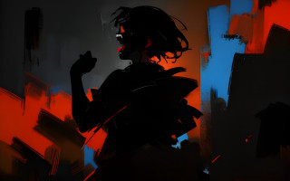 Woman black dress cyberpunk background - atey ghailan free wallpaper