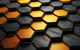 Hexagonal tiles yellow light beeple - a close up of a wall free wallpaper