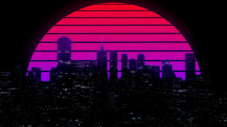 City skyline sunset pink purple - retrowave free wallpaper