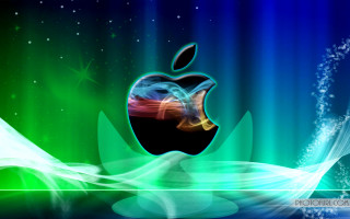 Apple logo green blue smoke - center free wallpaper