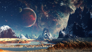 Mountain lake planet stars space - a. hardy free wallpaper