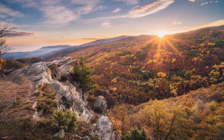 Mountain sunset trees clouds autumn - a sunset in the background and trees free wallpaper