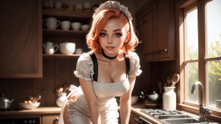 Woman white dress kitchen apron - a shelf free wallpaper