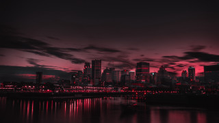 Red sky cityscape reflection synthwave - a red glow free wallpaper